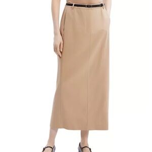 Theory High Waisted Wool Maxi Trouser Skirt Tan Khaki Size 6